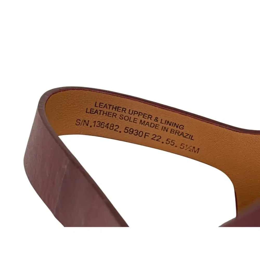TORY BURCH Leather Fisherman Block Heel Sandals Claret Red Womens US 5.5